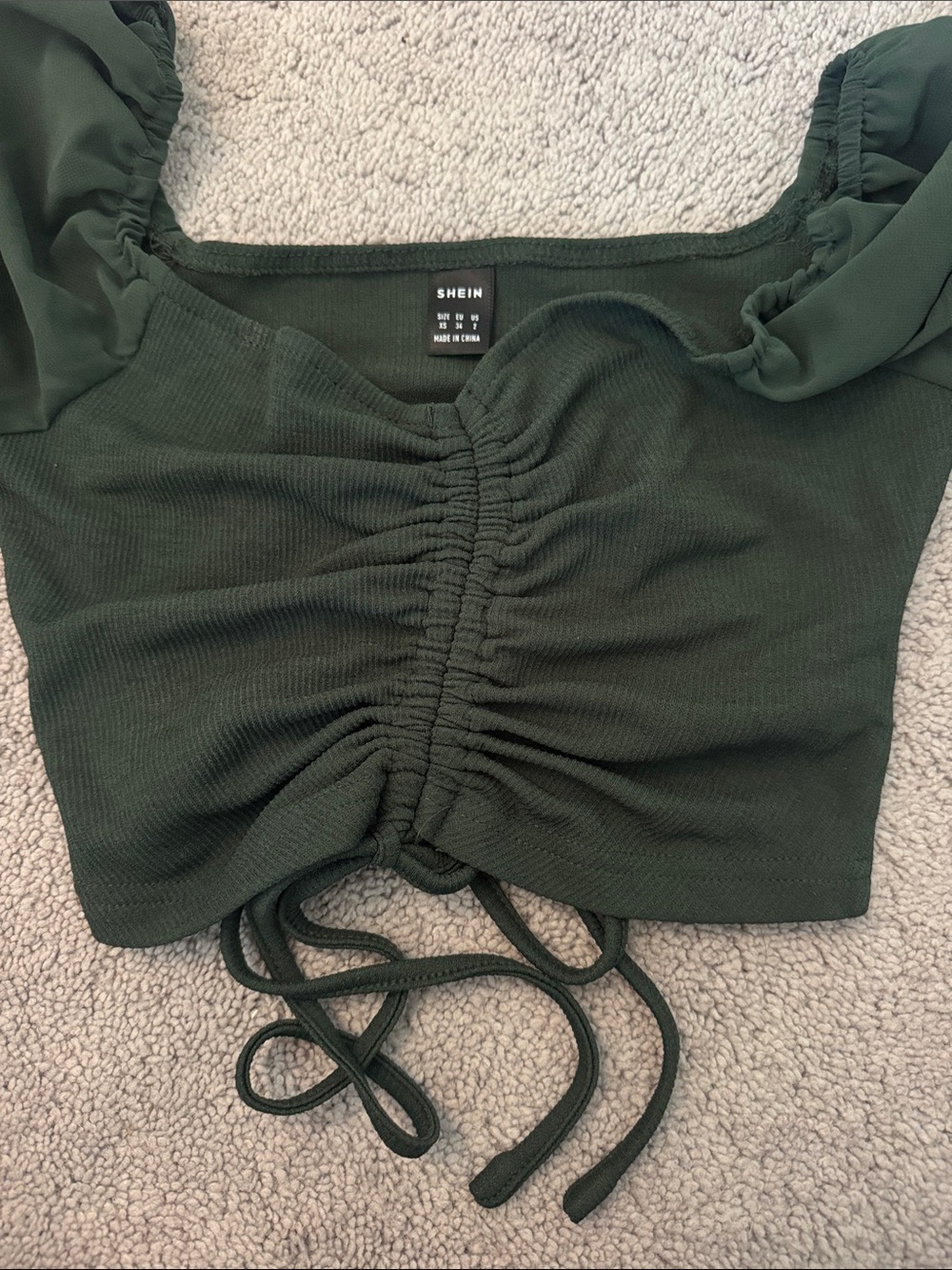 SHEIN Dark Green Ruched Tie-Front Crop Top - Picture 3 of 4